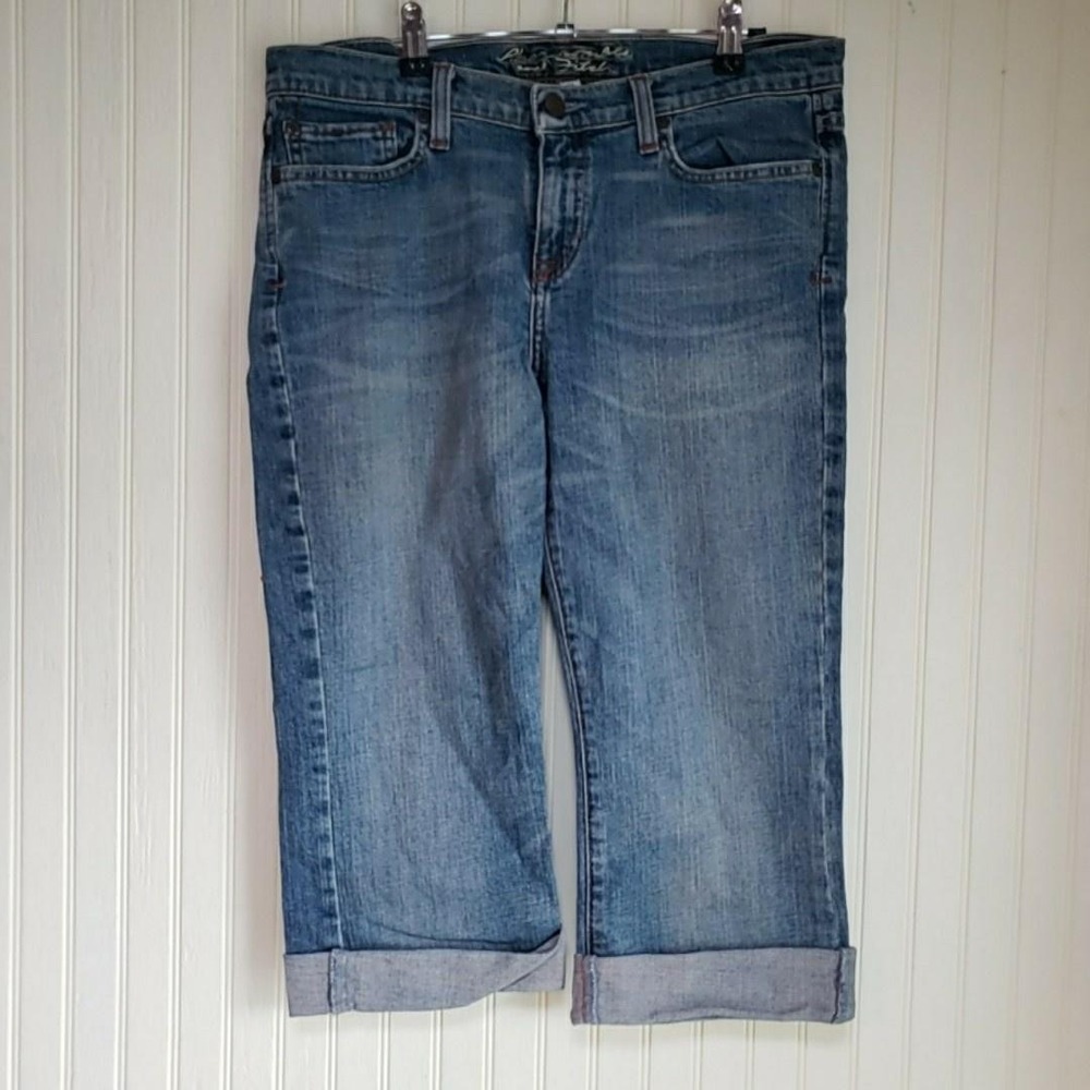 Abercrombie & Fitch Capri Jeans Womens 10L Blue Medium Wash Cuffed Stretch Denim